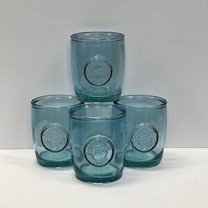 4 - 100% Authentic Recycled Glass Blue Old Fashioned Low Ball Glasses